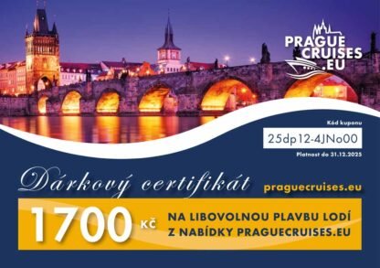 DÁRKOVÝ POUKAZ na plavbu lodí (CERTIFIKÁT) – v hodnotě 1700 Kč na libovolnou plavbu z nabídky praguecruises.eu