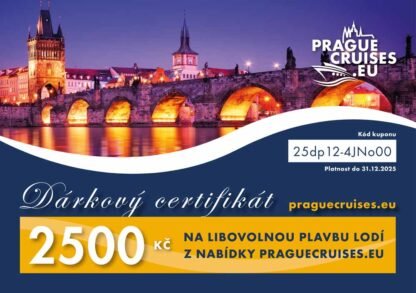 DÁRKOVÝ POUKAZ na plavbu lodí (CERTIFIKÁT) – v hodnotě 2500 Kč na libovolnou plavbu z nabídky praguecruises.eu