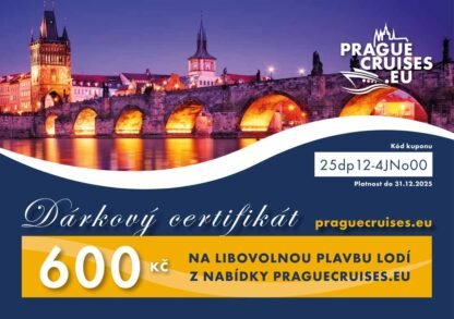 DÁRKOVÝ POUKAZ na plavbu lodí (CERTIFIKÁT) – v hodnotě 600 Kč na libovolnou plavbu z nabídky praguecruises.eu