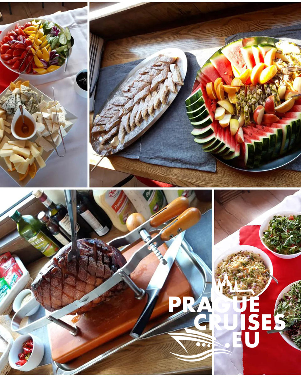 Prague cruise with dinner, music & welcome drink – Banquet, cold cuisine and desserts